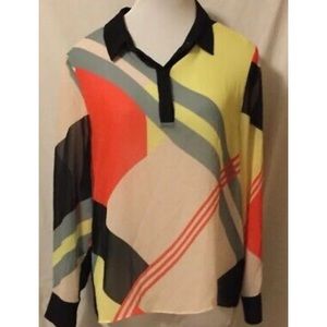 Cece Large vintage geometric design sheer blouse